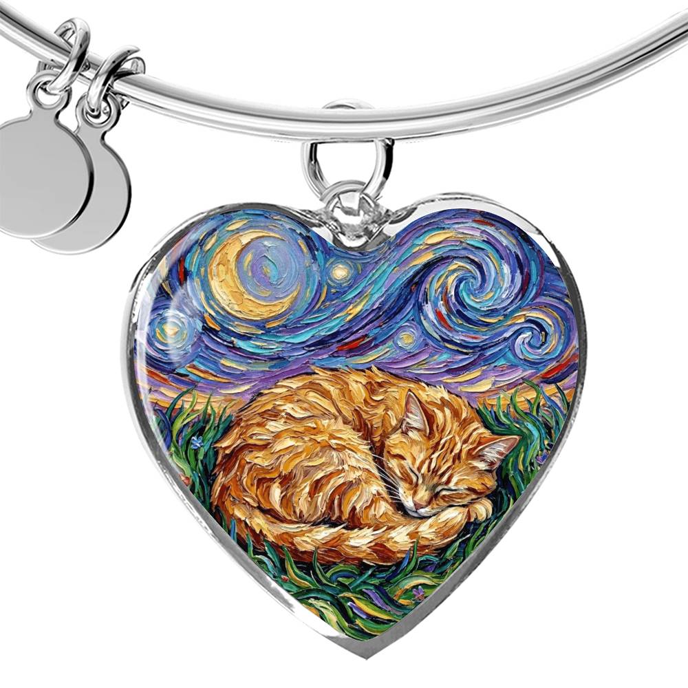 Sleepy Orange Tabby Night Heart Bracelet