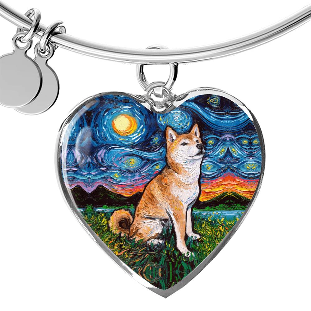Shiba Inu Starry Night Heart Bangle Bracelet