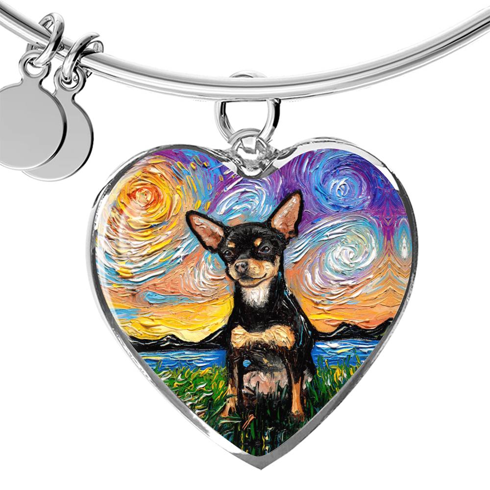 Black and Tan Chihuahua Starry Night Heart Bangle