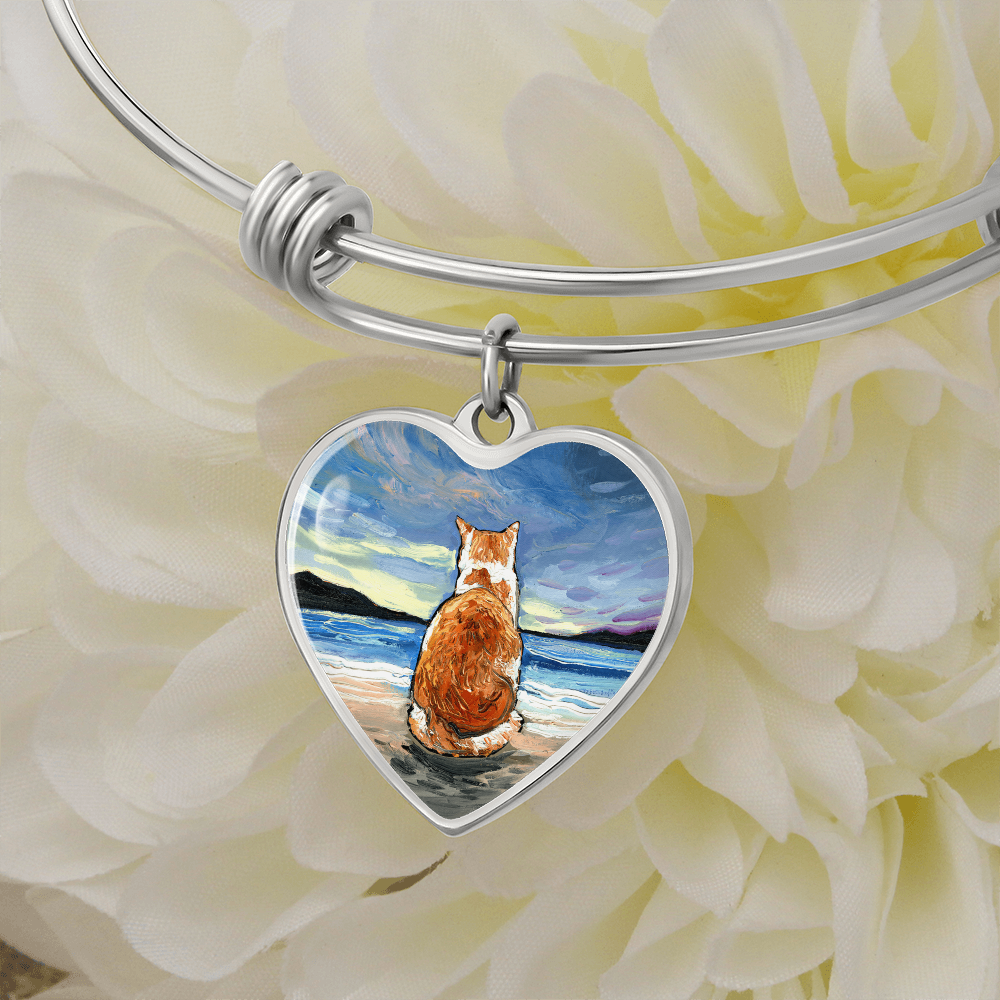 Beach Days - Orange and White Tabby Heart Bangle