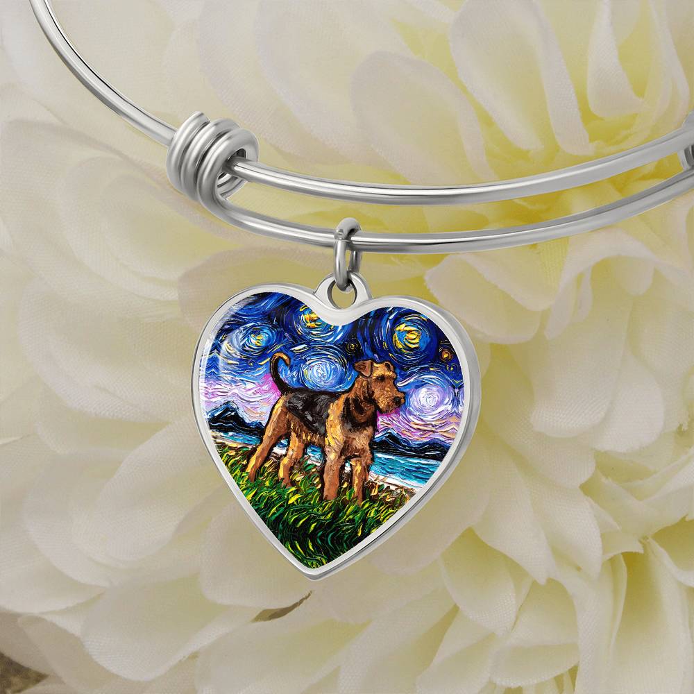 Airedale Starry Night Heart Bangle