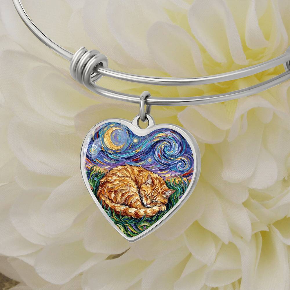 Sleepy Orange Tabby Night Heart Bracelet