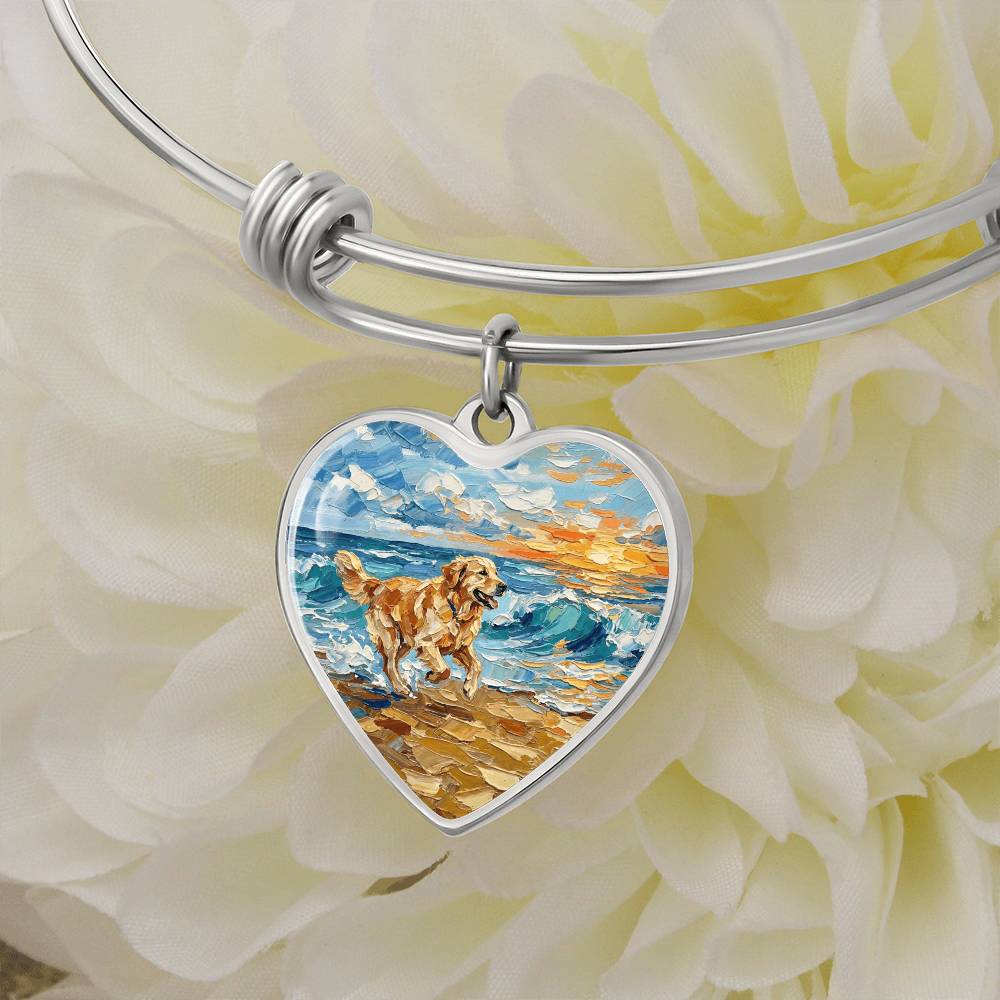 Frolicking Golden Retriever Heart Bracelet