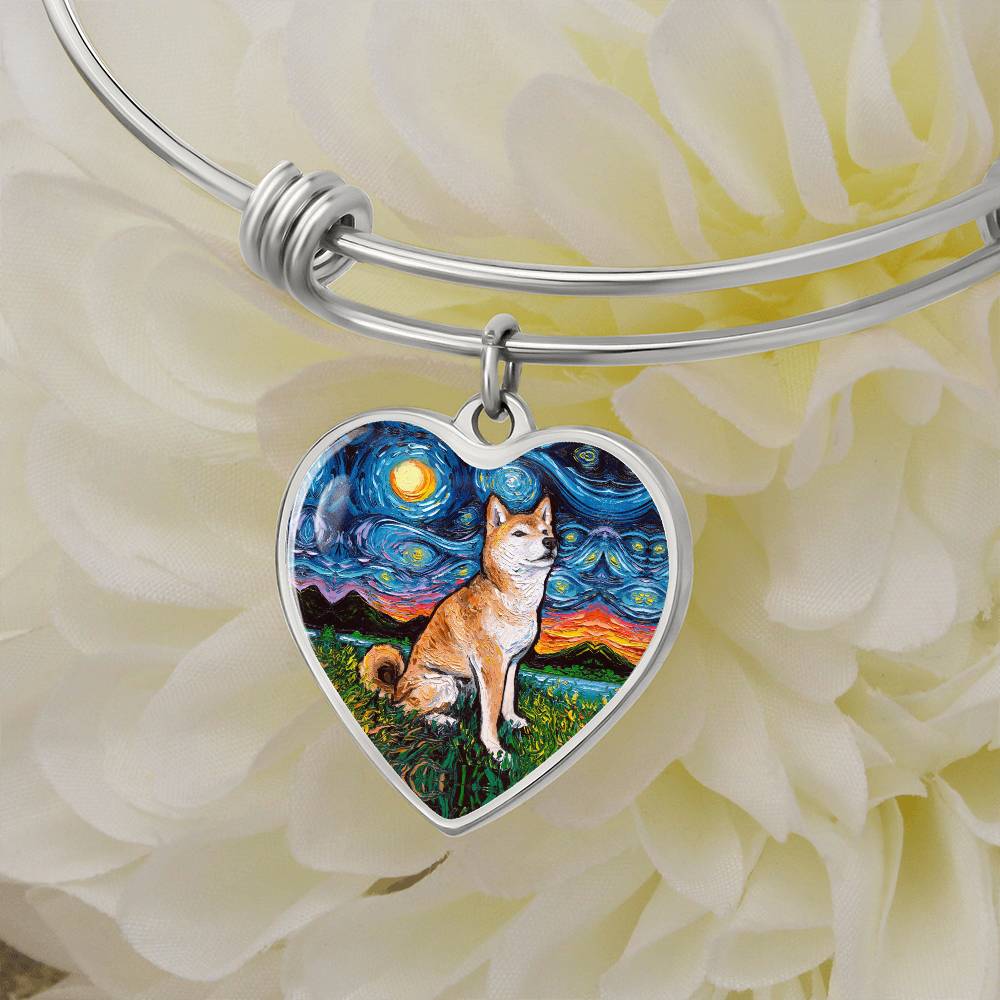 Shiba Inu Starry Night Heart Bangle Bracelet