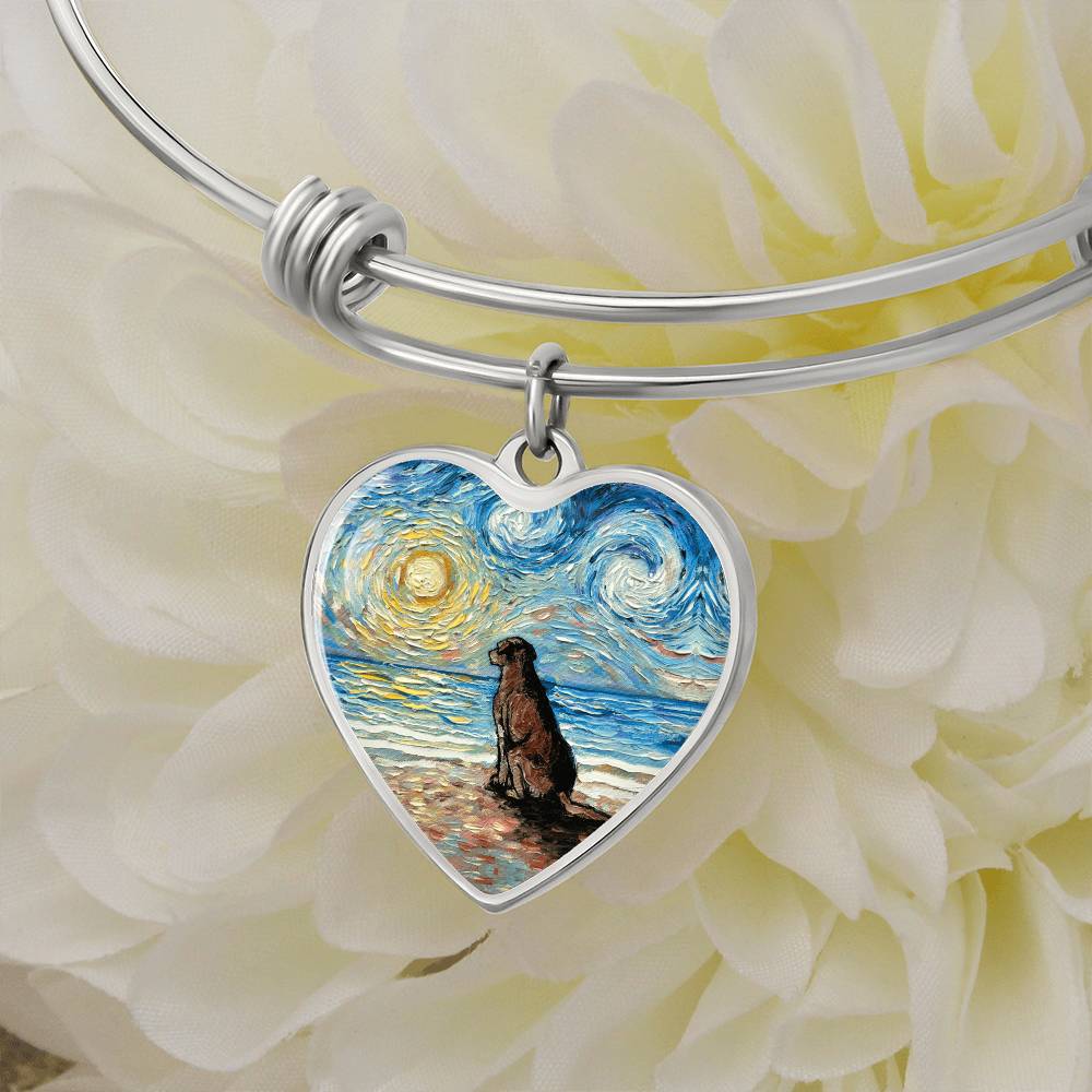 Beach Days - Chocolate Labrador Starry Night Heart Bangle