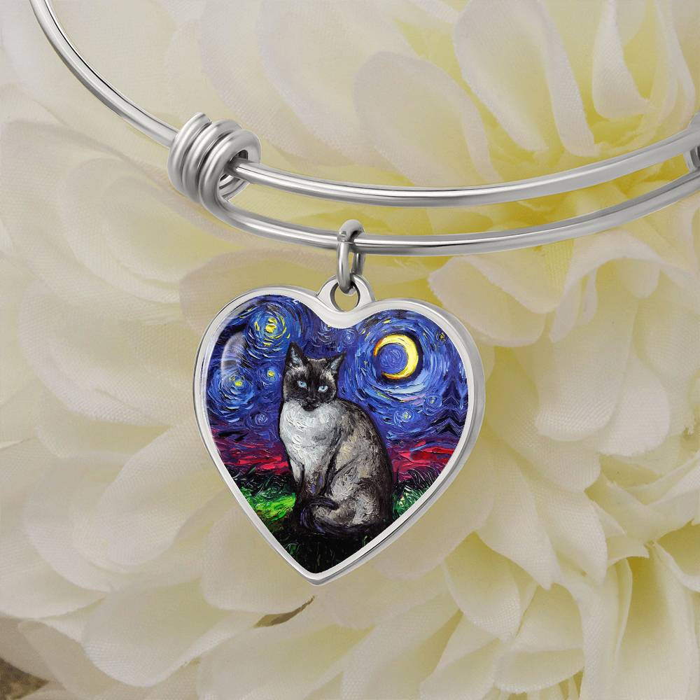 Siamese Cat Starry Night Heart Necklace