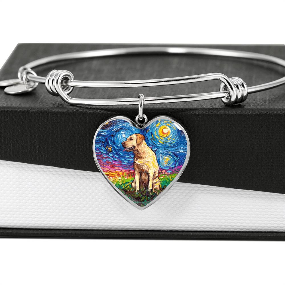 Yellow Labrador Starry Night Heart Bangle