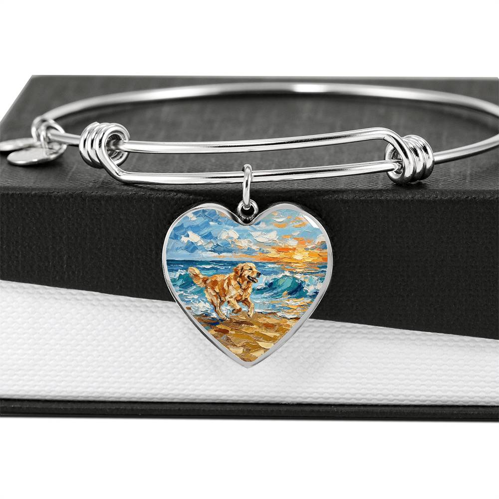 Frolicking Golden Retriever Heart Bracelet