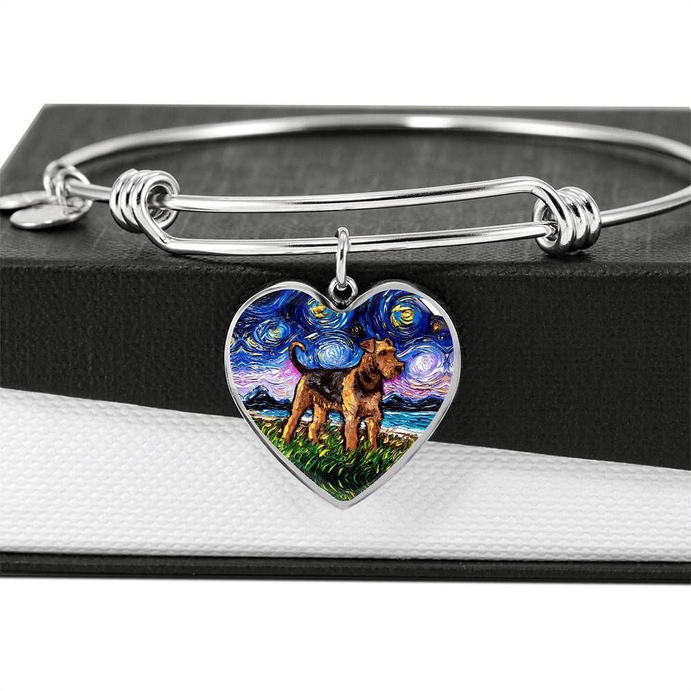 Airedale Starry Night Heart Bangle