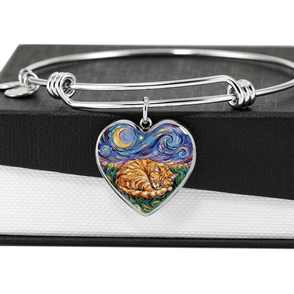 Sleepy Orange Tabby Night Heart Bracelet