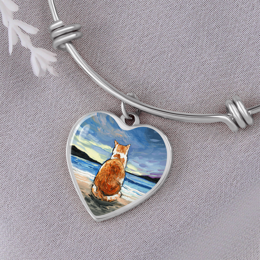 Beach Days - Orange and White Tabby Heart Bangle
