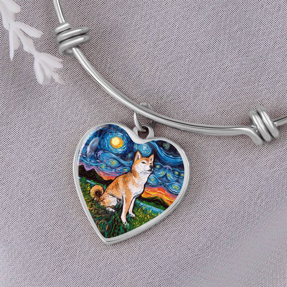 Shiba Inu Starry Night Heart Bangle Bracelet