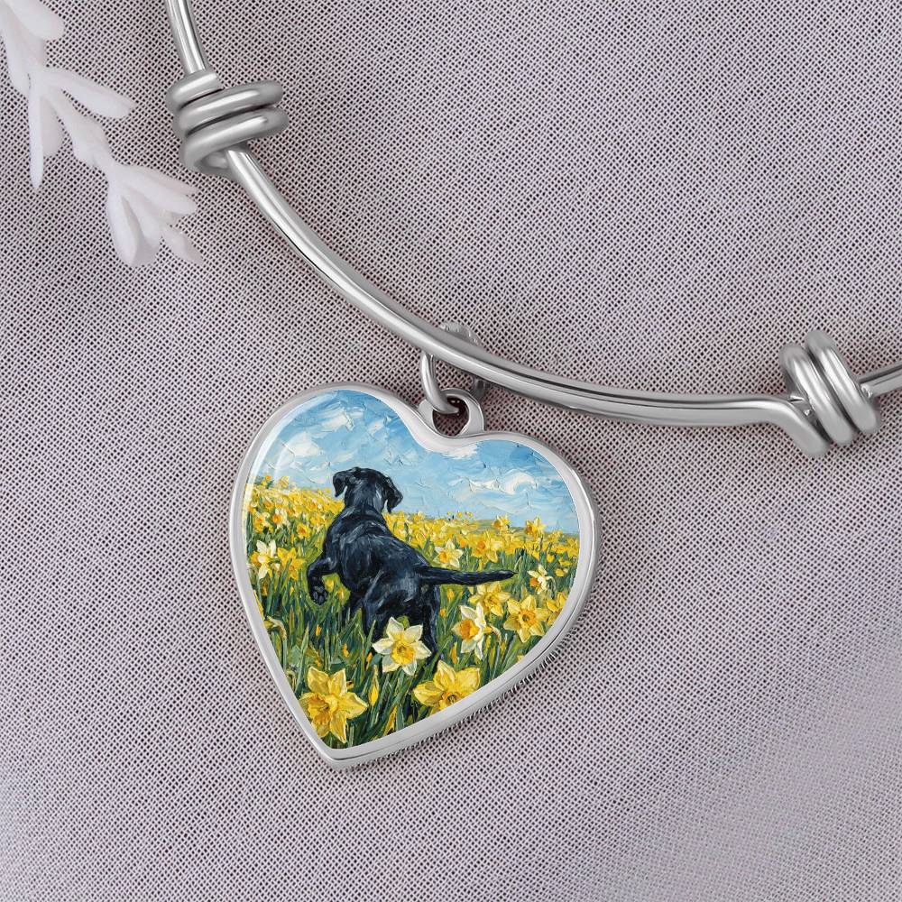 Amongst The Flowers - Black Labrador Heart Bracelet