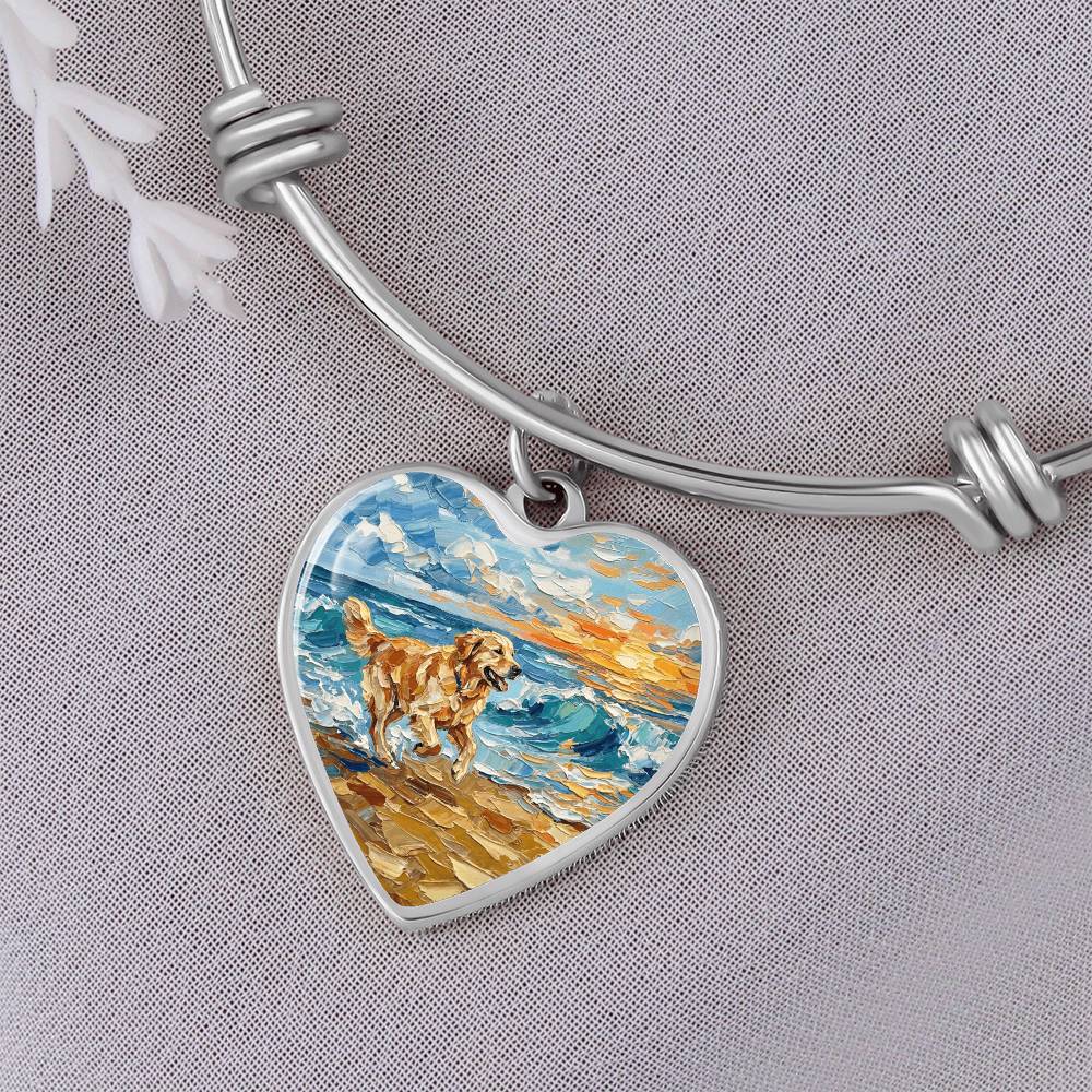 Frolicking Golden Retriever Heart Bracelet