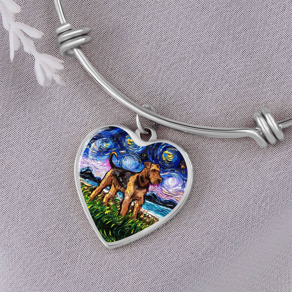 Airedale Starry Night Heart Bangle