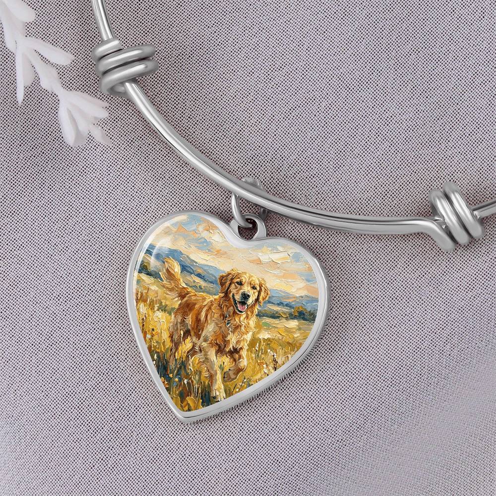 Happy Golden Retriever Heart Bracelet