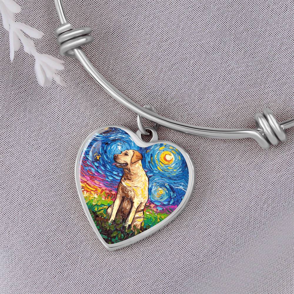 Yellow Labrador Starry Night Heart Bangle