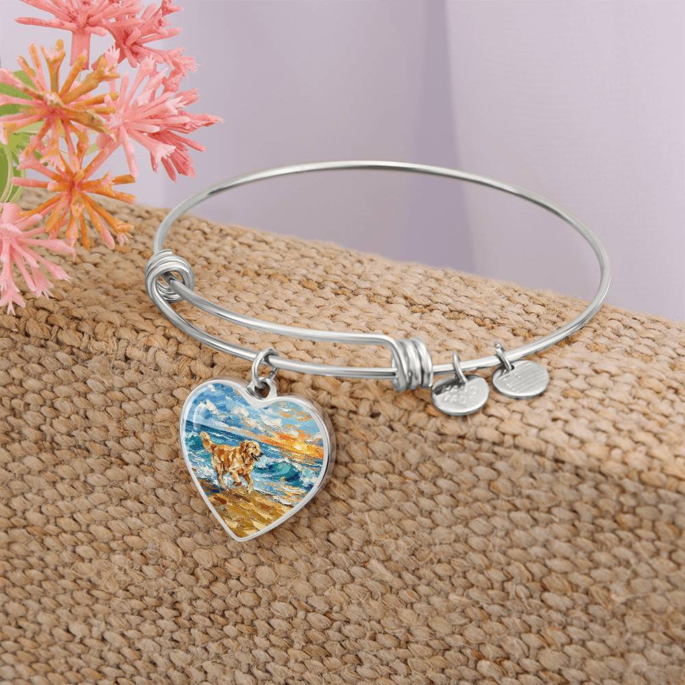 Frolicking Golden Retriever Heart Bracelet