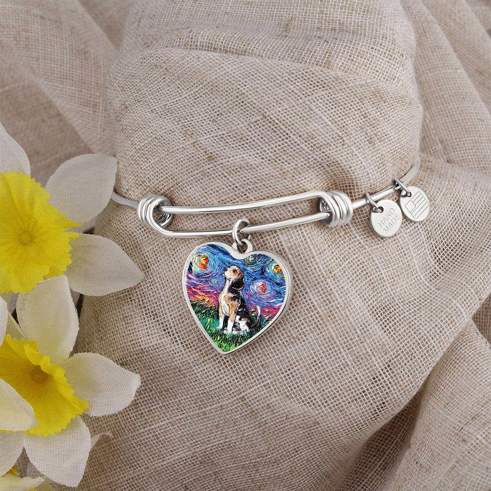 Beagle Starry Night Heart Bangle Bracelet