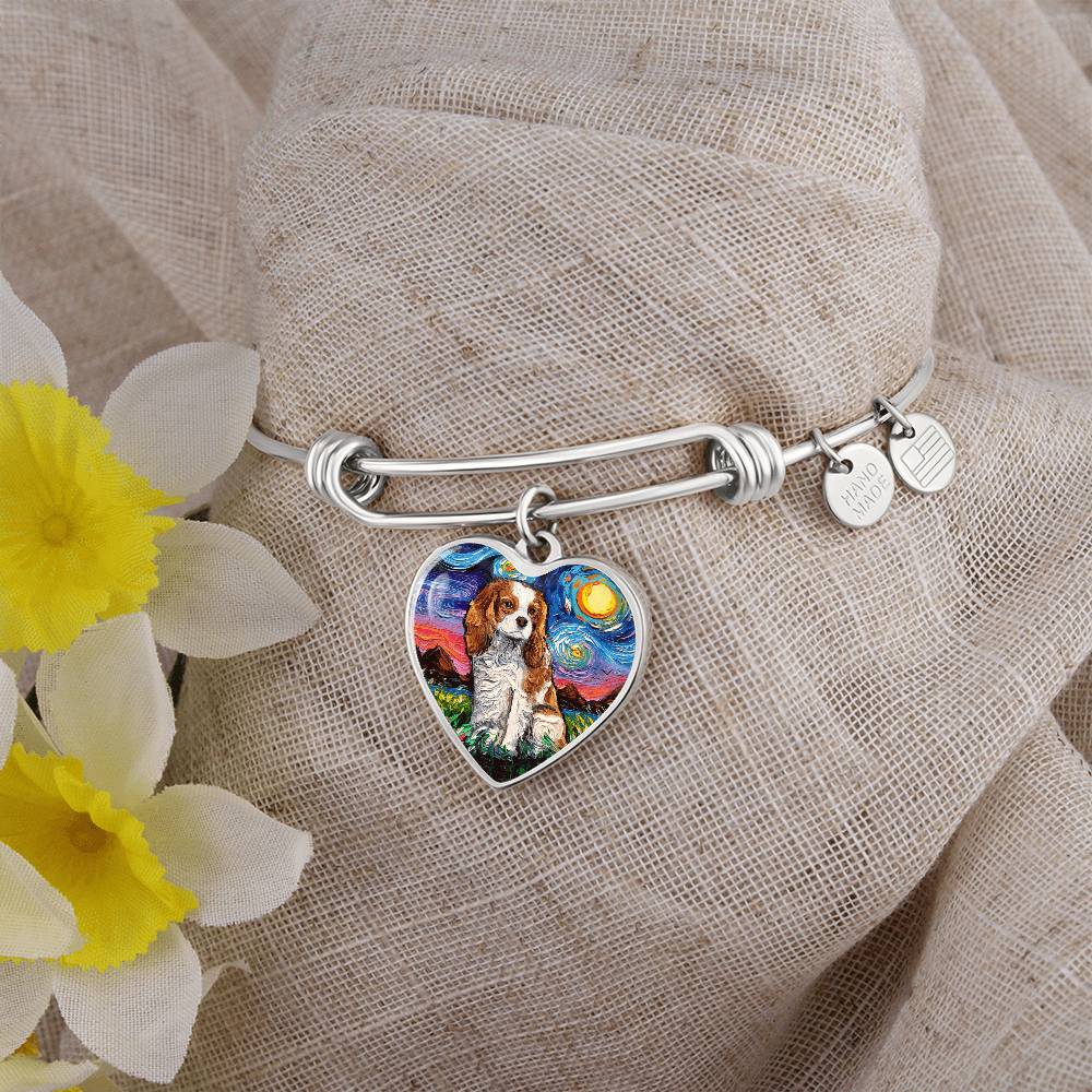 Blenheim Spaniel Starry Night Heart Bangle Bracelet