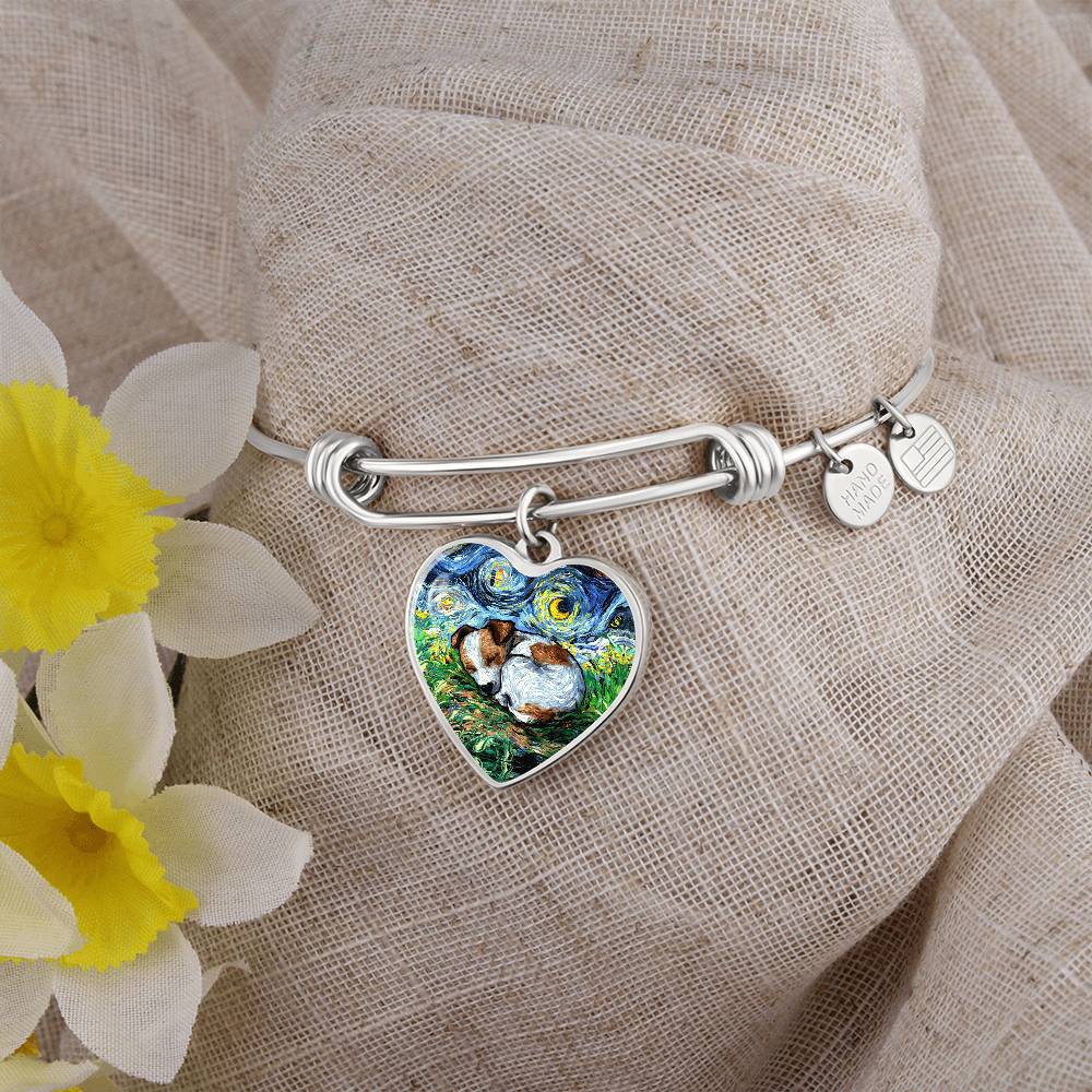 Sleeping Jack Russell Terrier Starry Night Heart Bangle Bracelet