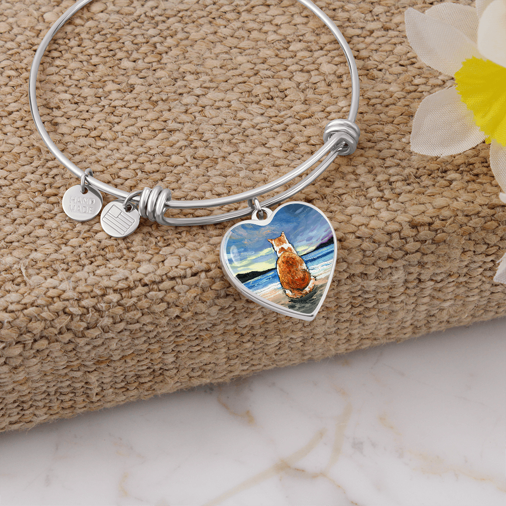 Beach Days - Orange and White Tabby Heart Bangle