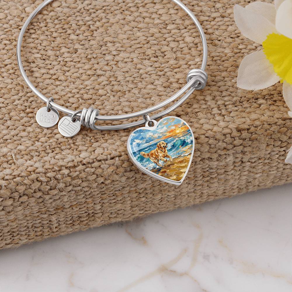 Frolicking Golden Retriever Heart Bracelet