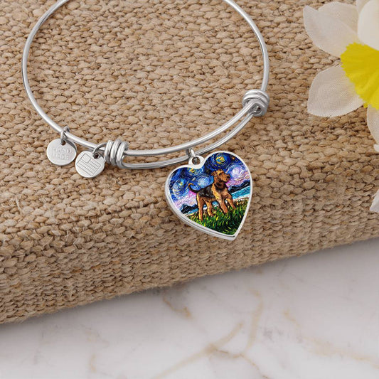 Airedale Starry Night Heart Bangle
