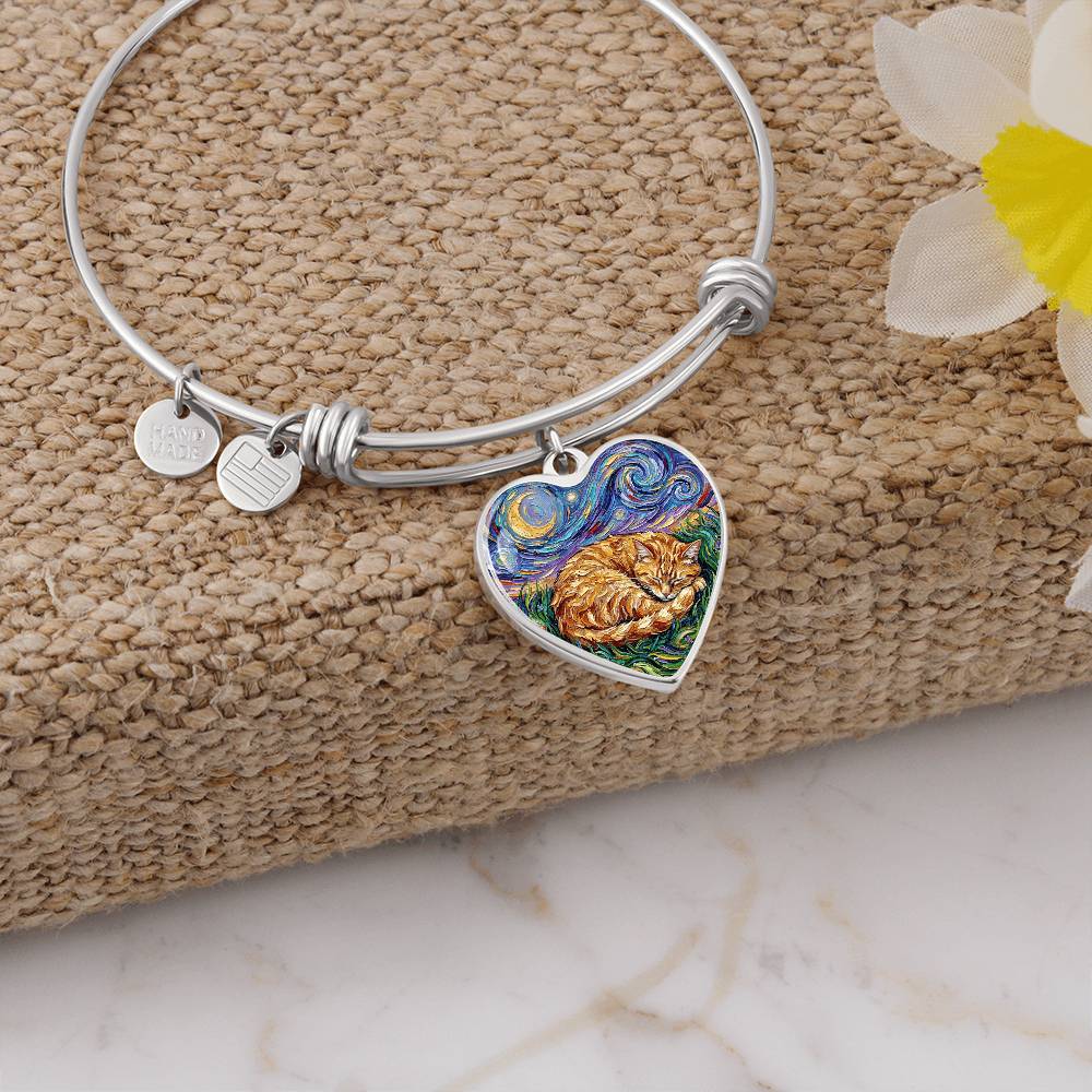 Sleepy Orange Tabby Night Heart Bracelet