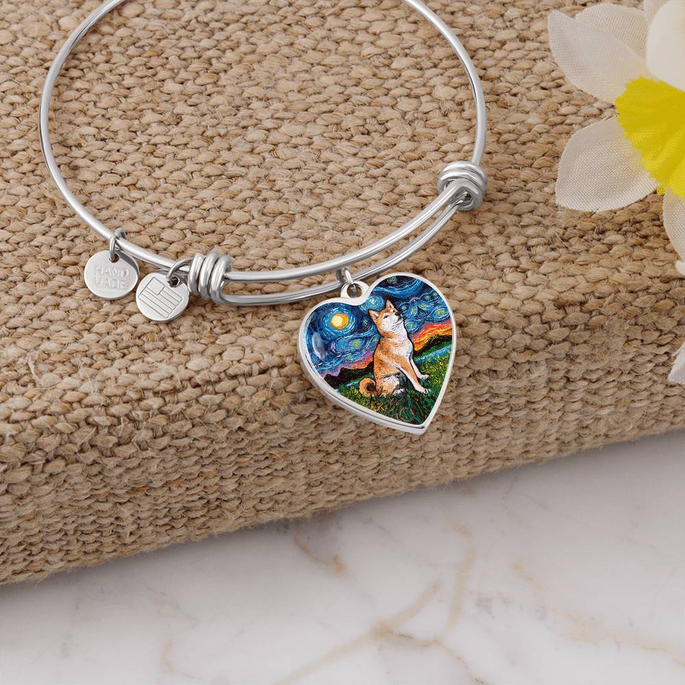 Shiba Inu Starry Night Heart Bangle Bracelet