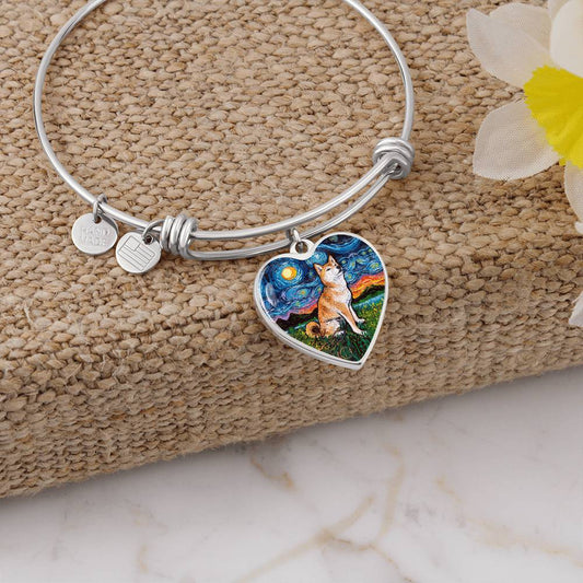 Shiba Inu Starry Night Heart Bangle Bracelet