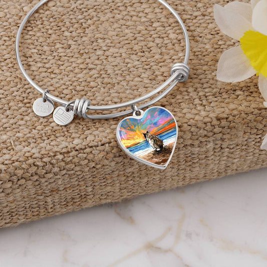 Beach Days - Snowshoe Cat Starry Night Heart Bangle Bracelet