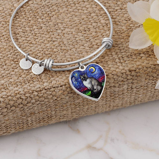 Siamese Cat Starry Night Heart Necklace