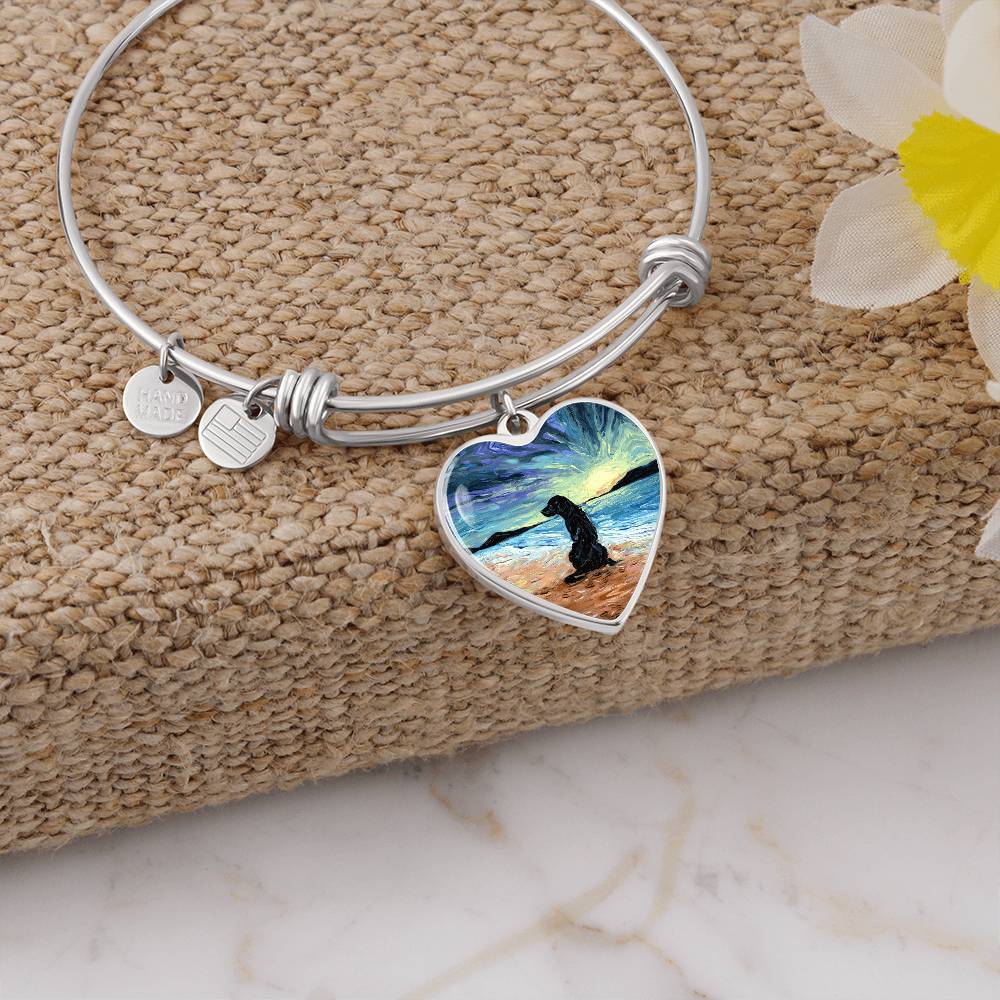 Beach Days - Black Labrador Heart Bangle Bracelet