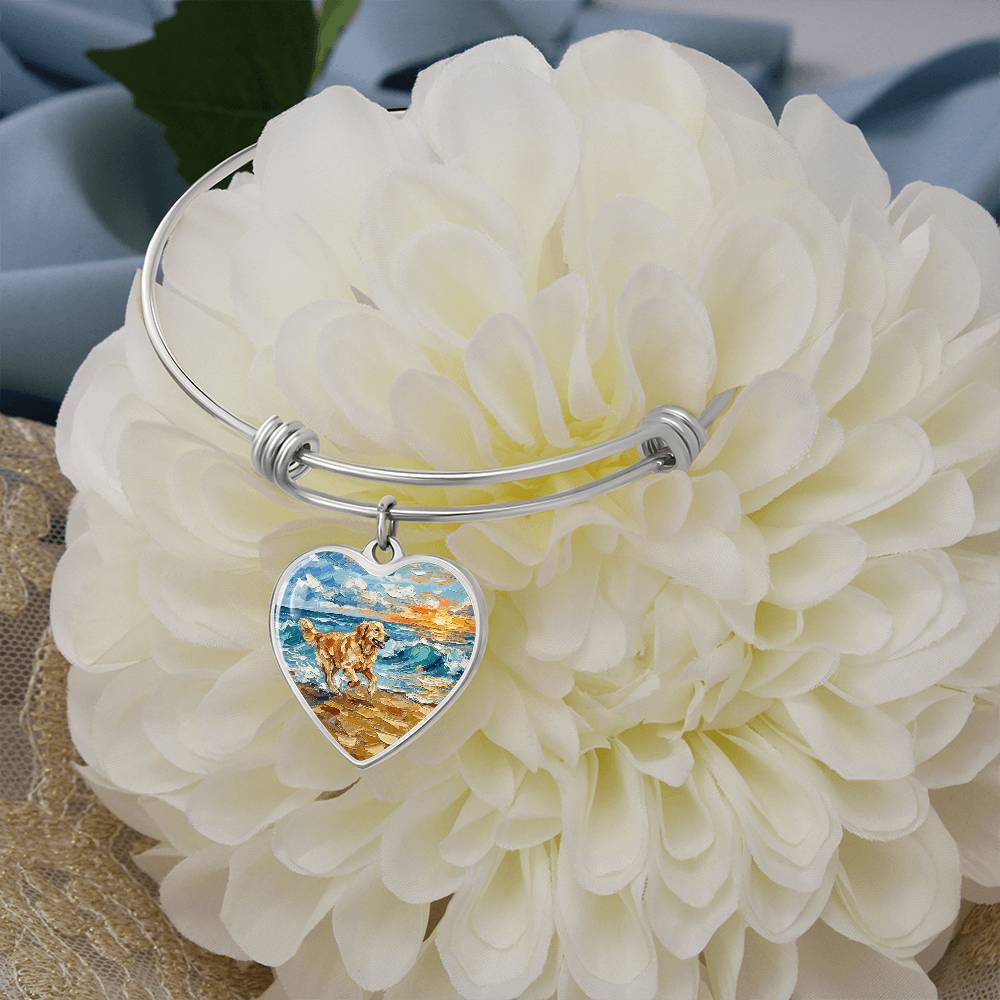Frolicking Golden Retriever Heart Bracelet