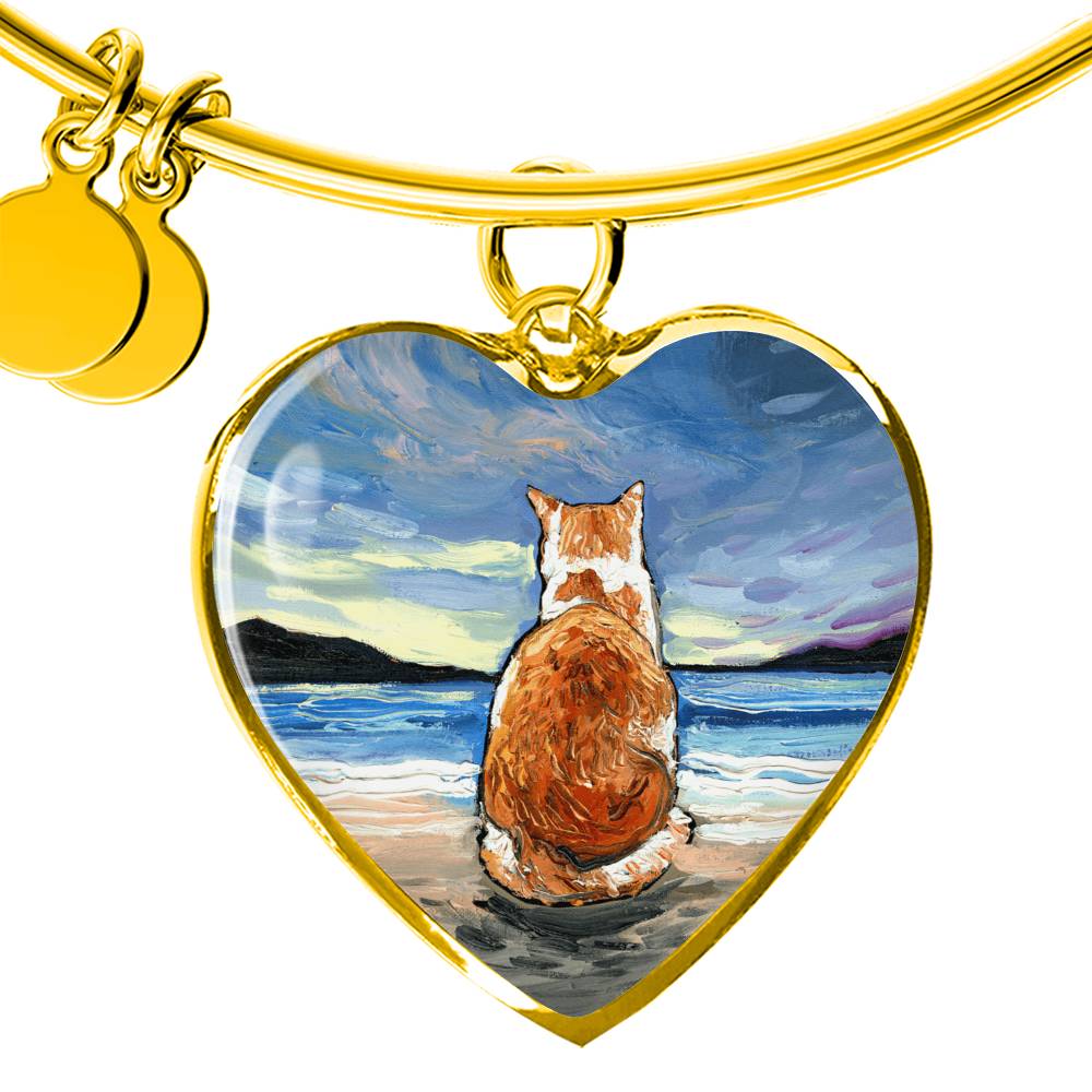 Beach Days - Orange and White Tabby Heart Bangle