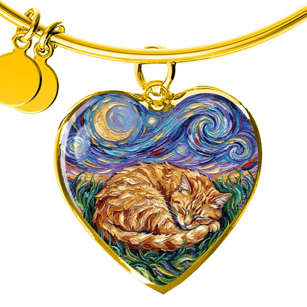Sleepy Orange Tabby Night Heart Bracelet