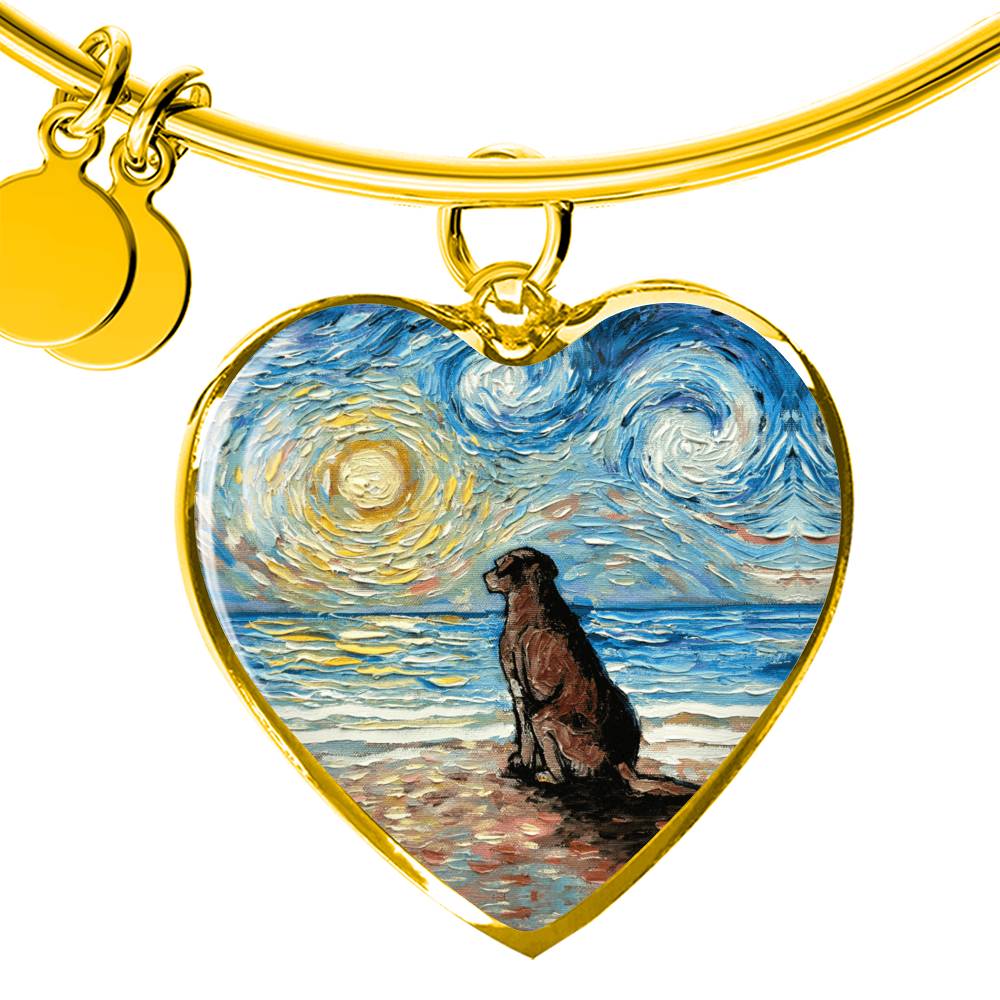 Beach Days - Chocolate Labrador Starry Night Heart Bangle