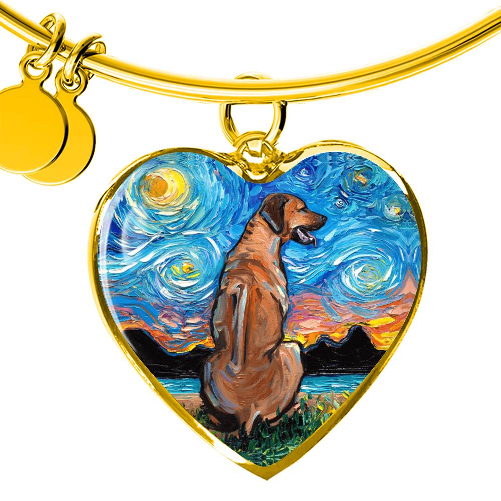 Rhodesian Ridgeback Starry Night Heart Bangle