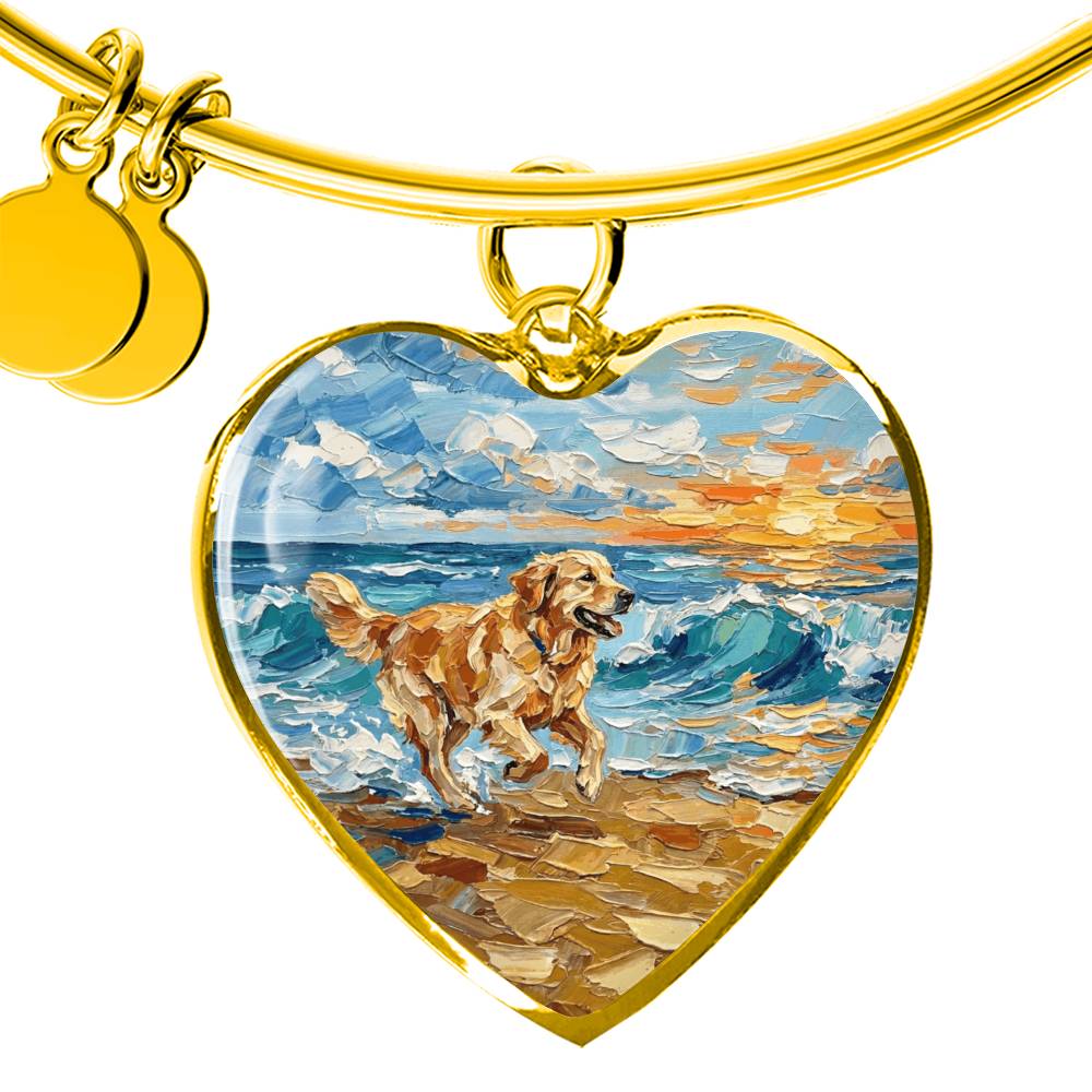 Frolicking Golden Retriever Heart Bracelet