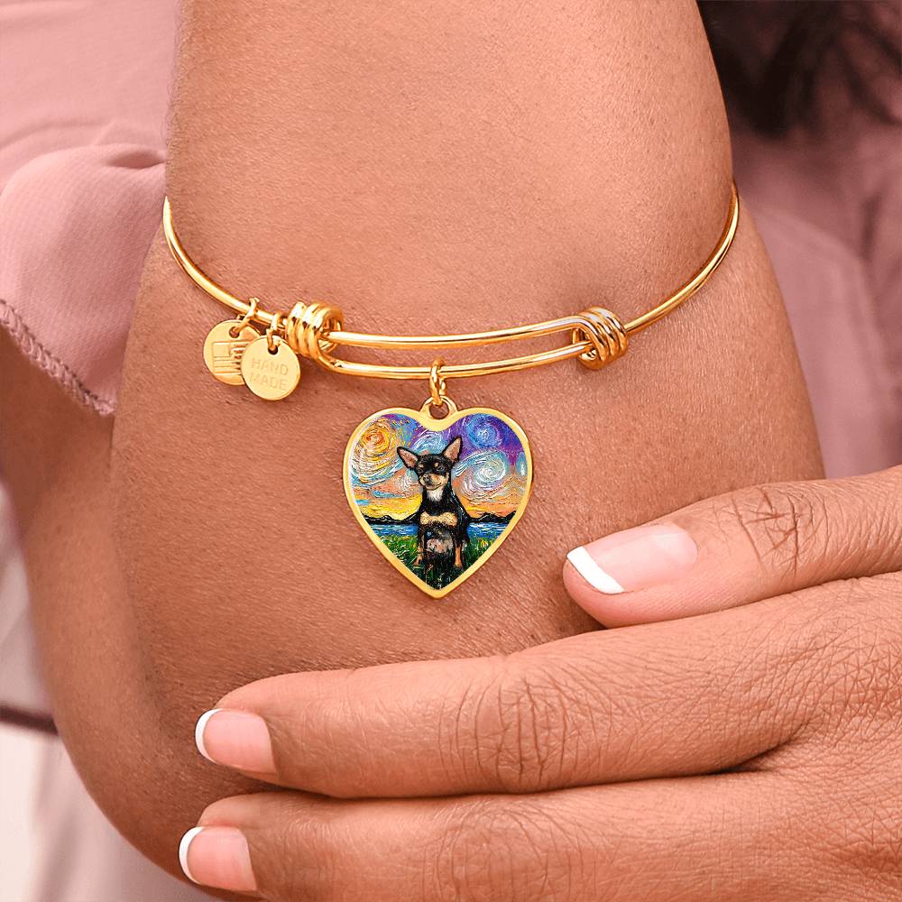 Black and Tan Chihuahua Starry Night Heart Bangle