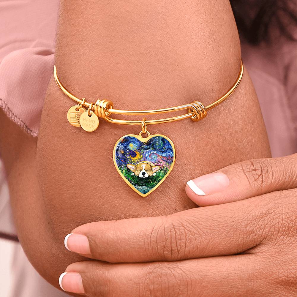 Sleeping Corgi Starry Night Heart Necklace