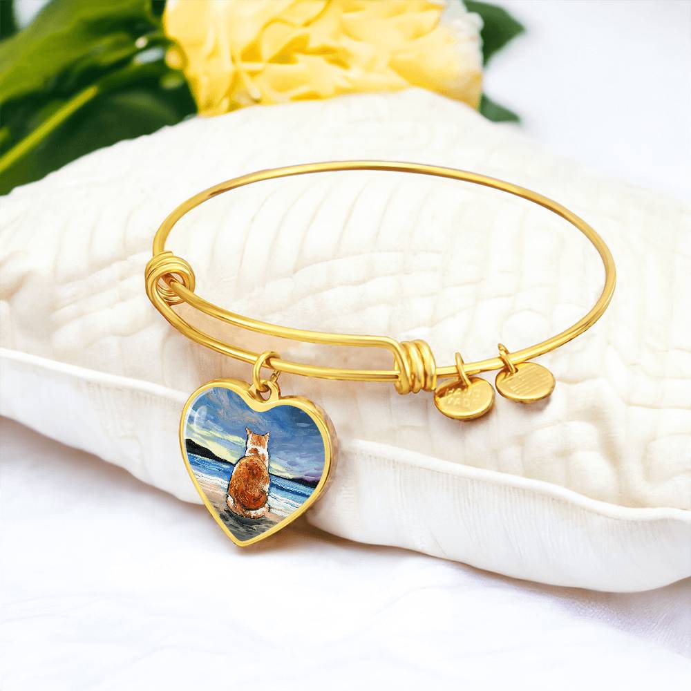 Beach Days - Orange and White Tabby Heart Bangle