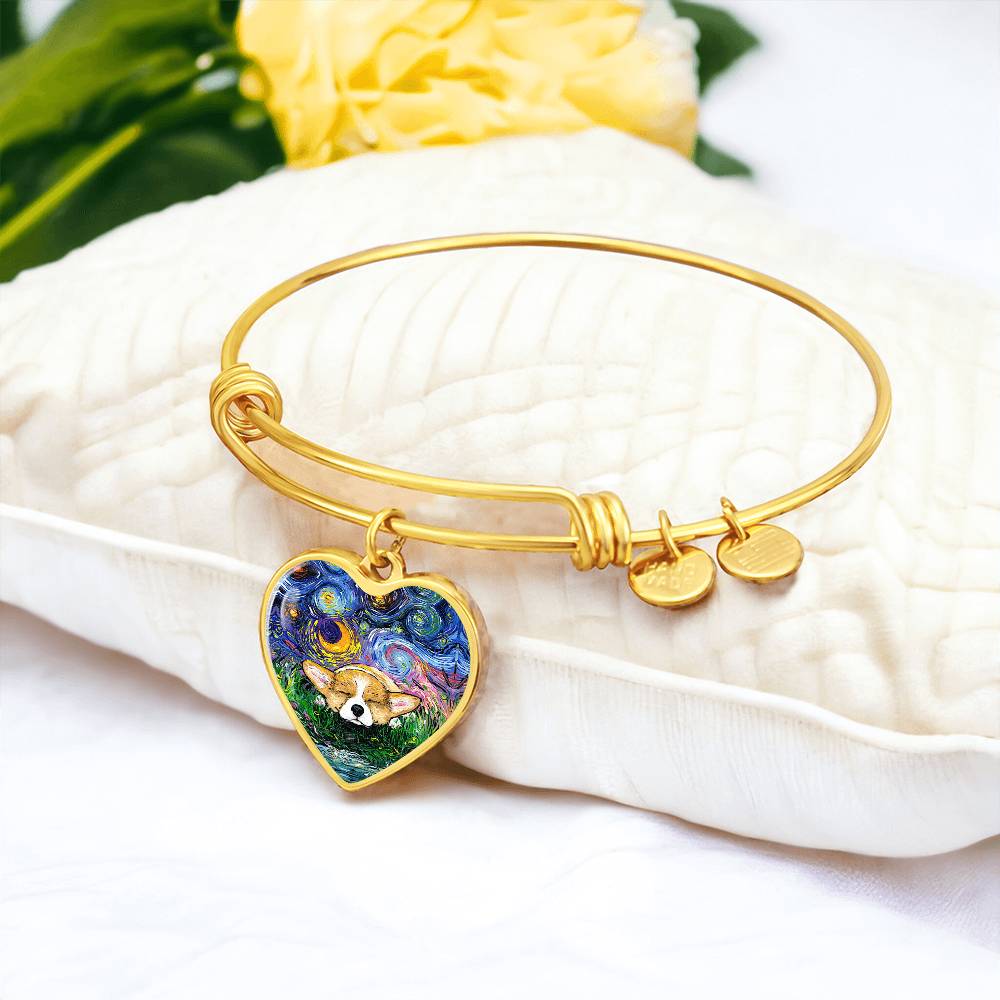 Sleeping Corgi Starry Night Heart Necklace
