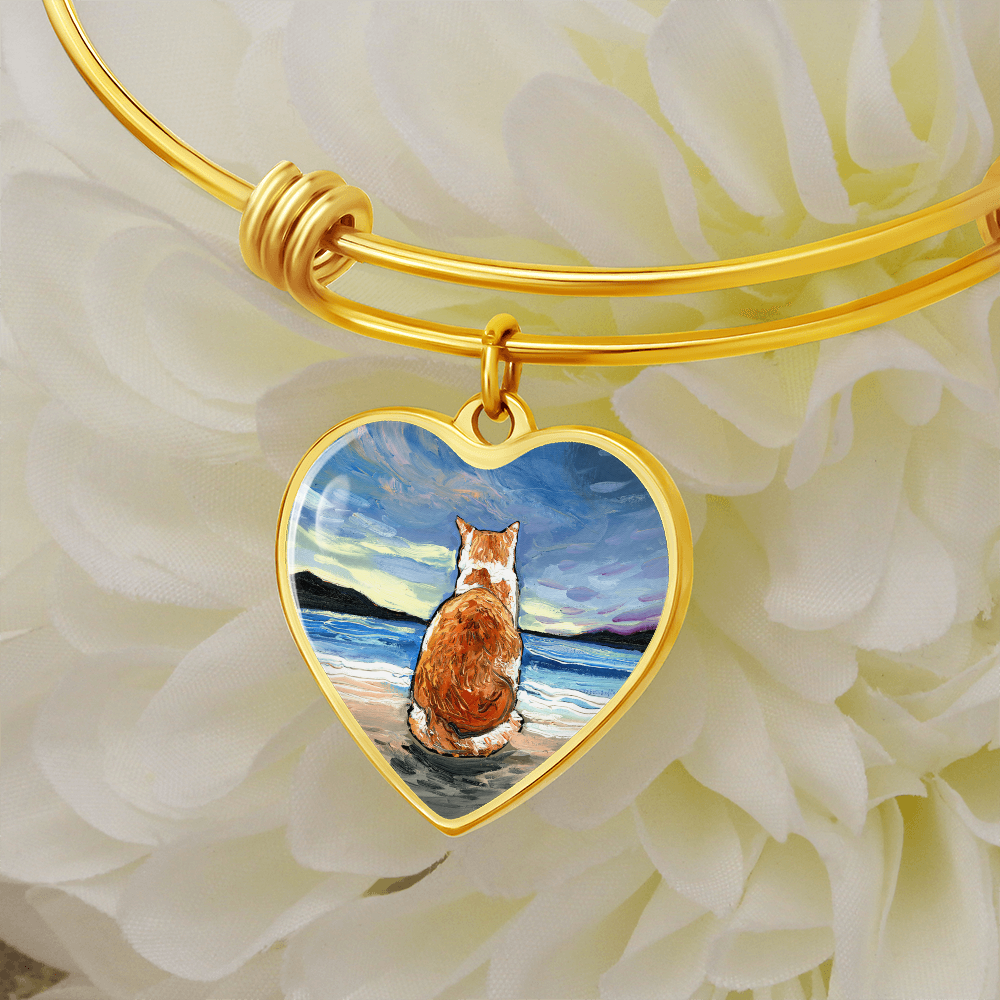 Beach Days - Orange and White Tabby Heart Bangle