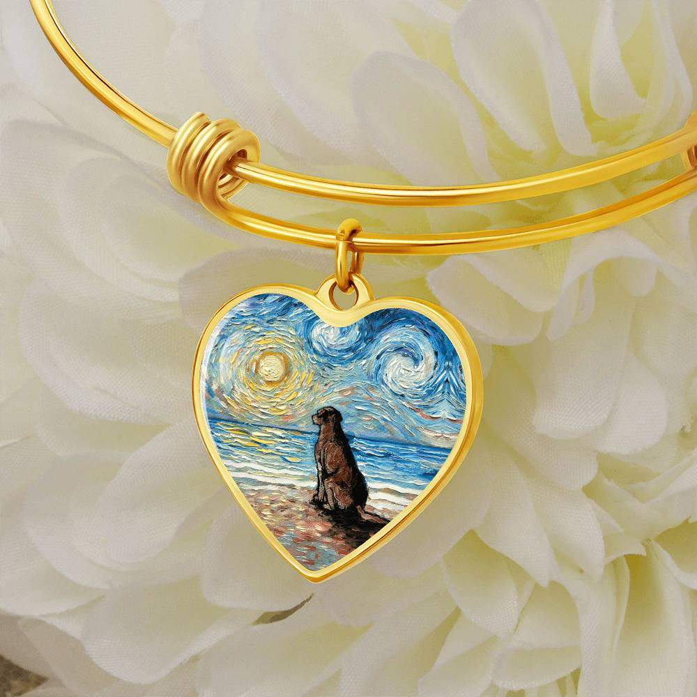 Beach Days - Chocolate Labrador Starry Night Heart Bangle