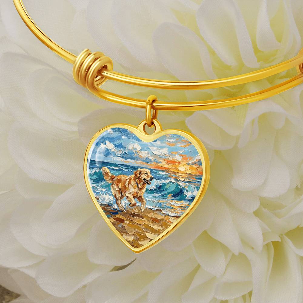 Frolicking Golden Retriever Heart Bracelet