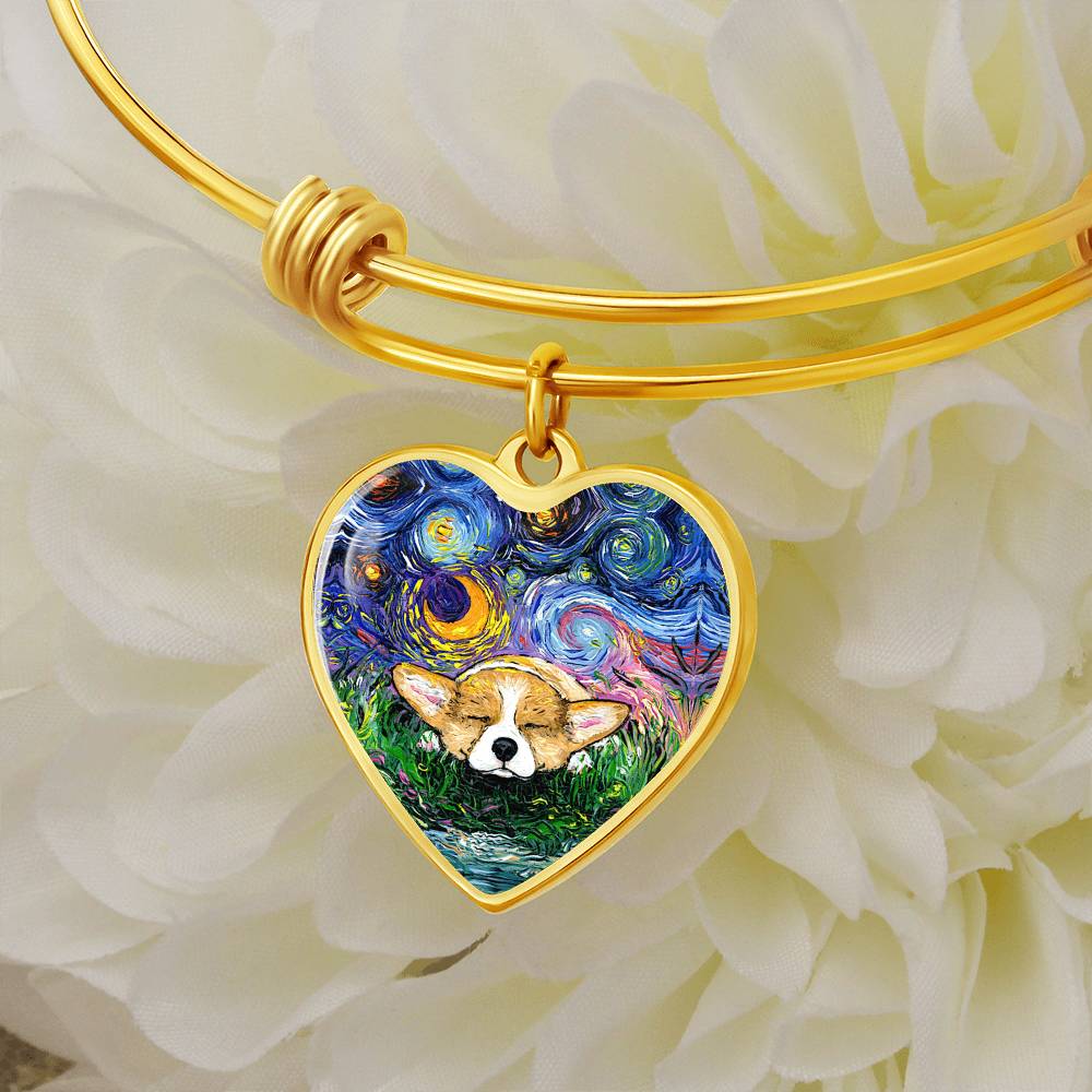 Sleeping Corgi Starry Night Heart Necklace