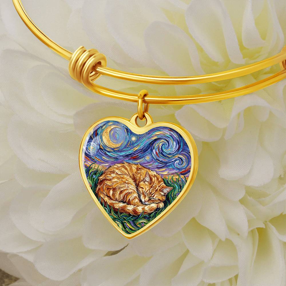 Sleepy Orange Tabby Night Heart Bracelet
