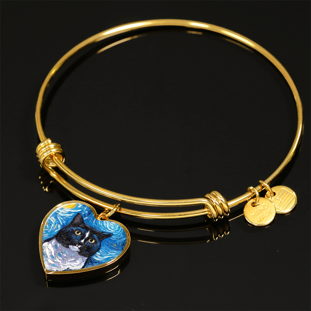 Tuxedo Cat Portrait Heart Bracelet